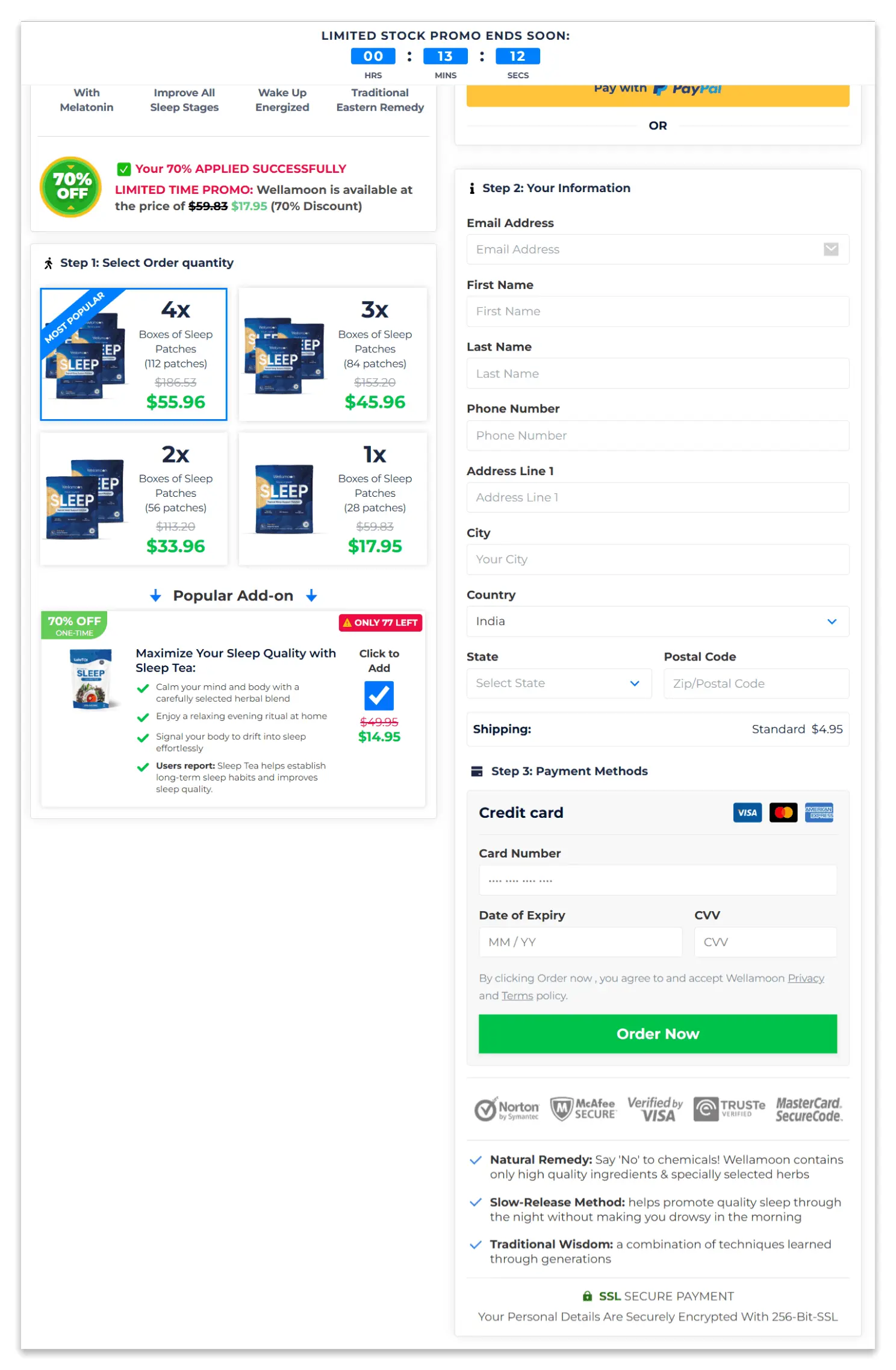 Wellamoon Sleeping Patch Secure Checkout Page